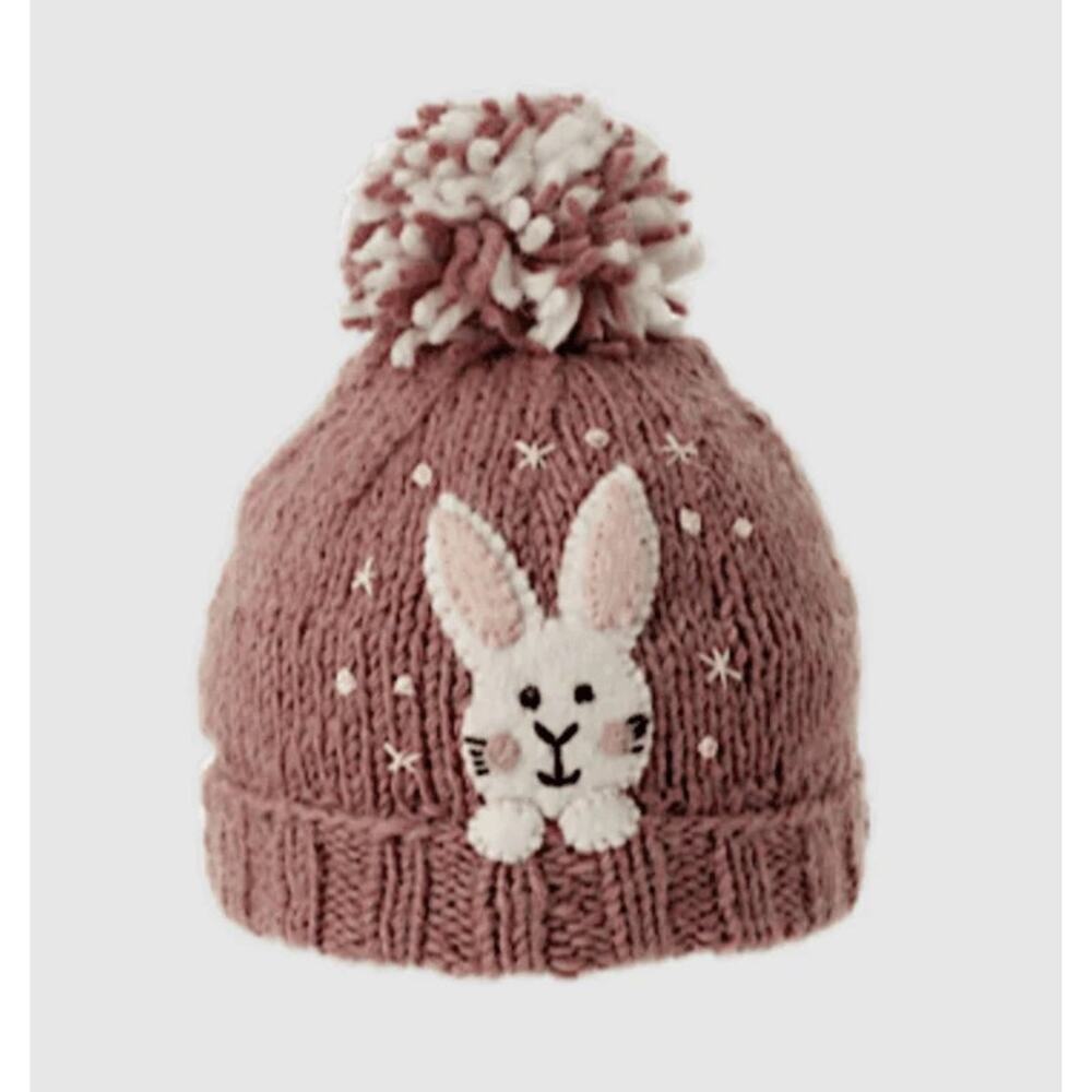 Ambler Kids Peek A Boo Wool Hat Bunny Knit Pom Beanie Winter Fleece Lined